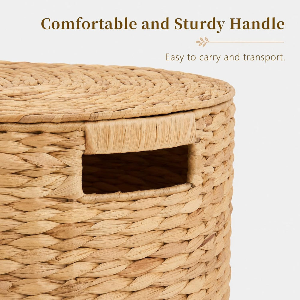 Round Water Hyacinth Storage Ottoman with Lid | Handwoven Water Hyacinth Foot...