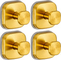 Suction Cup Hooks for Shower - Resuable Bathroom Hooks for Towels, Robes & Loofah - No-Drill Mounting on Kitchen,Walls,Metal,Glass,Mirrors,Tile & Smooth Non-Porous Surfaces (4, Brushed Gold)