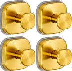 Suction Cup Hooks for Shower - Resuable Bathroom Hooks for Towels, Robes & Loofah - No-Drill Mounting on Kitchen,Walls,Metal,Glass,Mirrors,Tile & Smooth Non-Porous Surfaces (4, Brushed Gold)