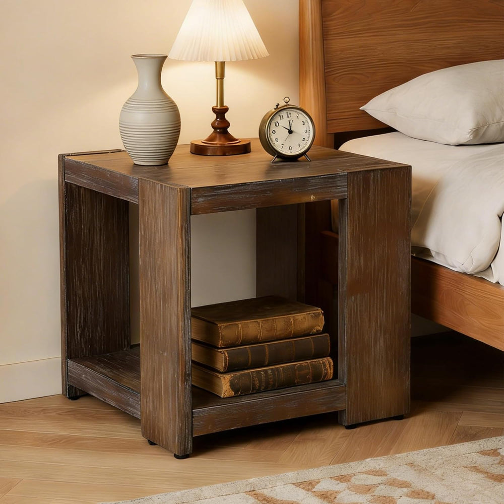 chairus Wood End Table, Nightstand with 2-Layer Storage Shelves, Rectangular ...
