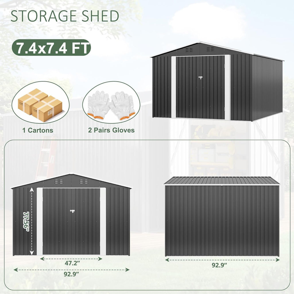 Polar Aurora 8x8 FT Outdoor Storage Shed, Metal Garden Shed with Updated Frame Structure, Tool Sheds for Backyard Garden Patio Lawn, Black