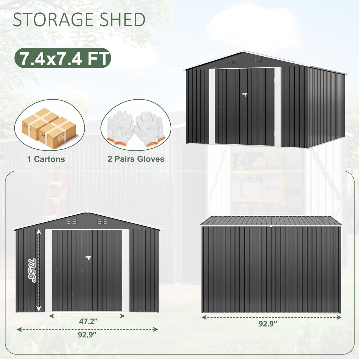 Polar Aurora 8x8 FT Outdoor Storage Shed, Metal Garden Shed with Updated Frame Structure, Tool Sheds for Backyard Garden Patio Lawn, Black