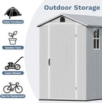 Devoko 4×8 FT Resin Outdoor Storage Shed, Garden Shed with Floor, Lockable Door and Two Windows, Waterproof Outside Plastic shed for Backyard, Bike, Tools, Lawn Mower, Light Grey