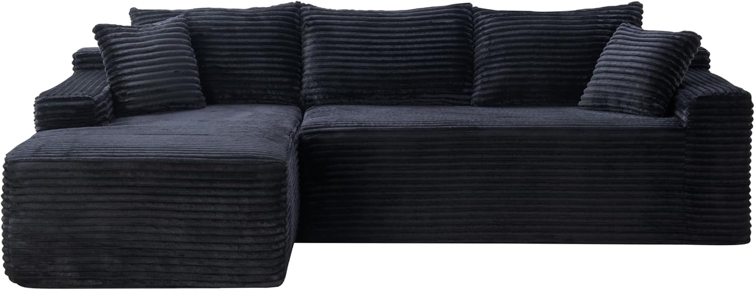 106-Inch L-Shaped Left Facing Boneless Corner Sofa 2 PCS Modular Sectional Cloud Sofa Couch with Chaise Lounge and Toss Pillow, Corduroy Boneless L-Shaped Cloud Couches