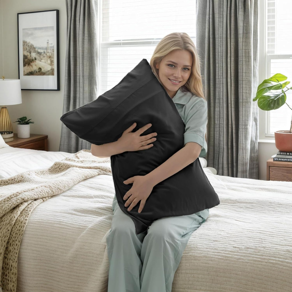 TELUS Black Pillow Cases Standard Size 2 Pack, Bamboo Rayon Cooling Pillowcases with Envelope Closure, Cool Breathable Pillow Case for Hot Sleepers & Night Sweats, 20x26 inches