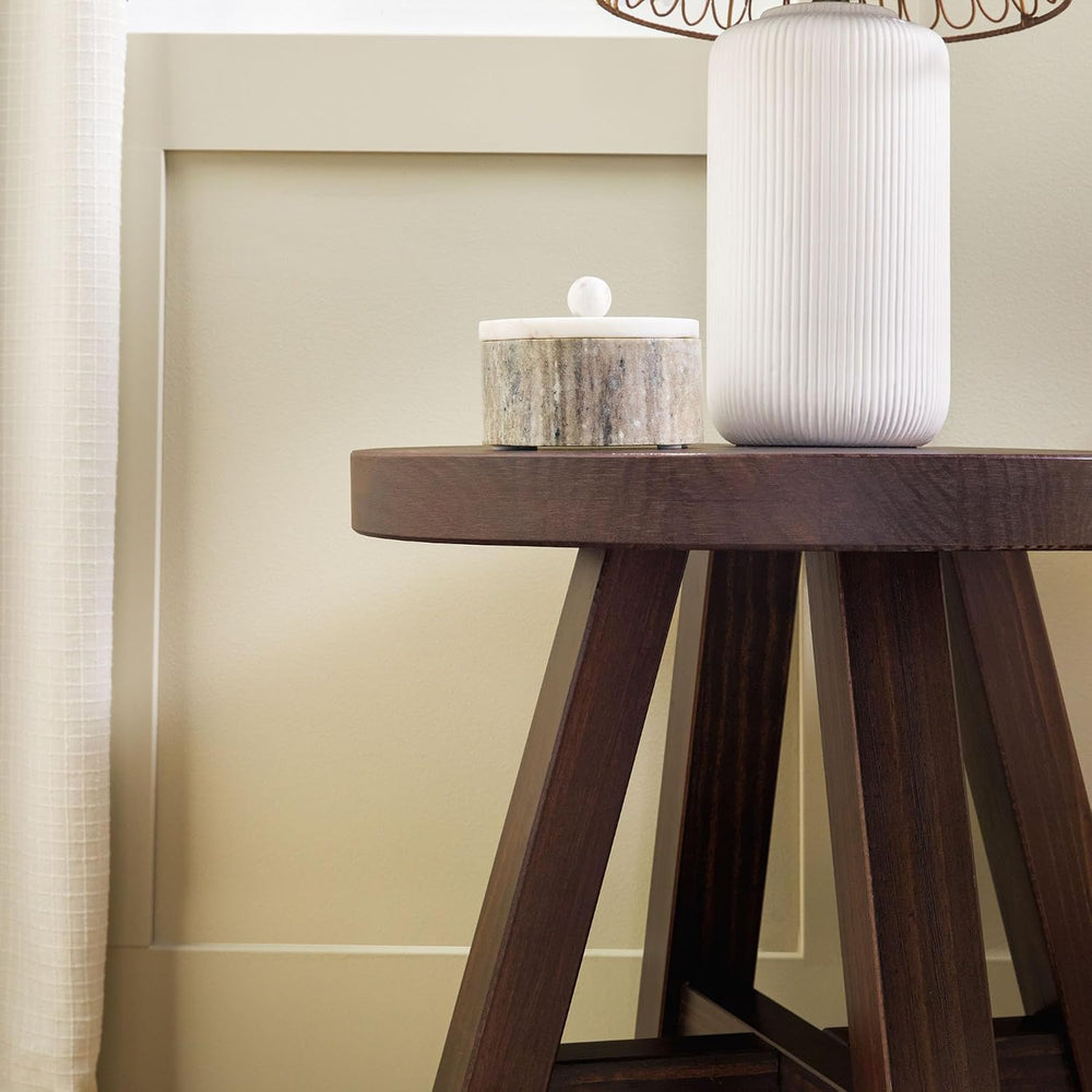 Walker Edison Colt Modern Farmhouse Solid Wood Round Side Table, 18 Inch, Esp...