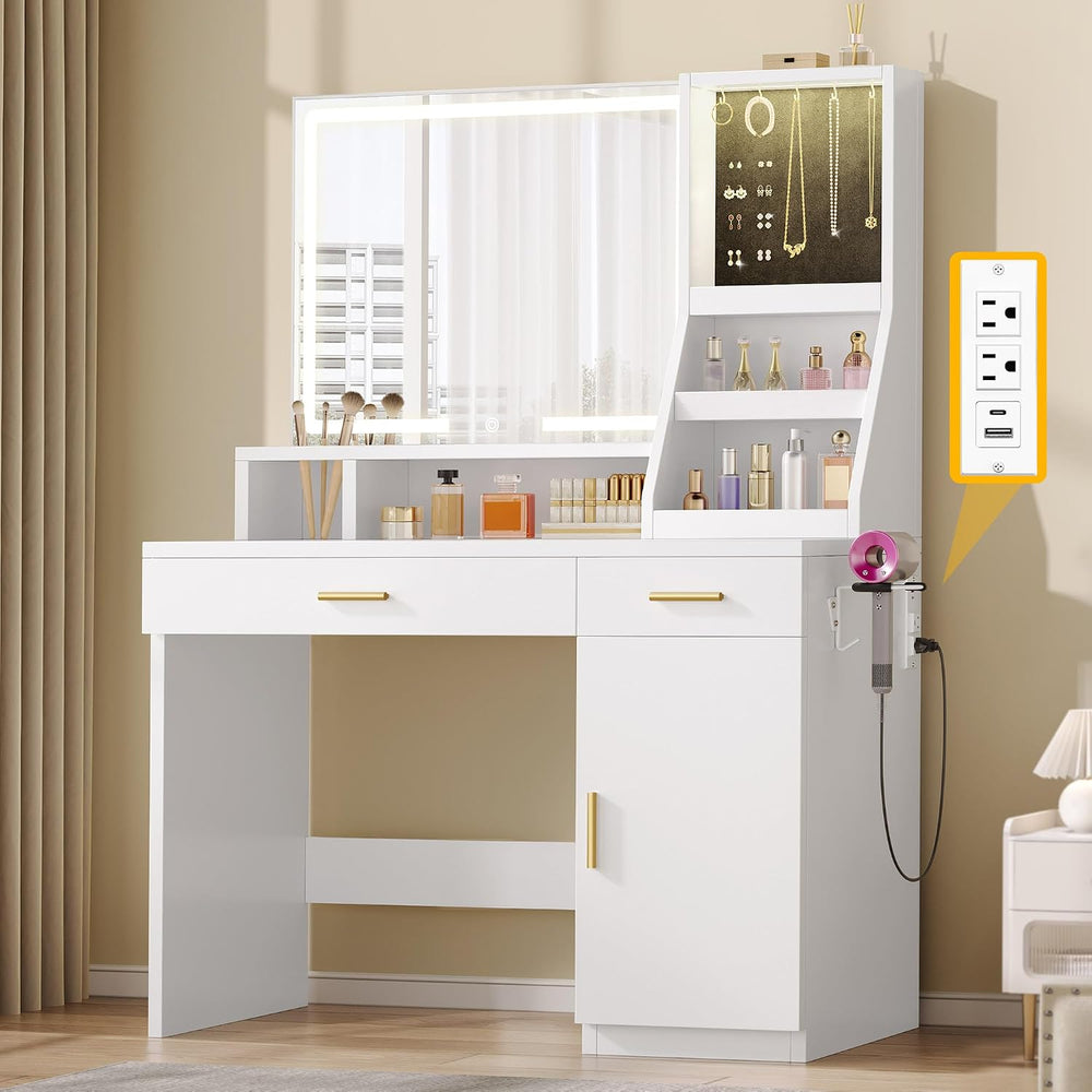 DWVO Vanity Desk with Mirror and Lights | Makeup Vanity Desk with Power Outle...
