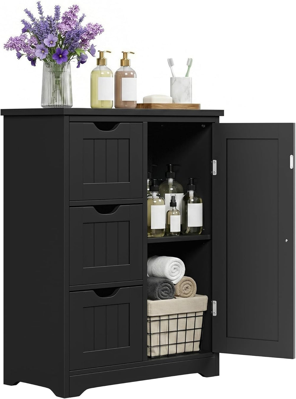 JupiterForce Wooden Bathroom Floor Storage Cabinet, Freestanding Storage Cabi...