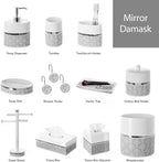Creative Scents Mirror Damask Qtip Holder - Decorative Qtip Holder Canister Jar, Durable Cotton Swab Ball Holder/Container - Bathroom Vanity Accessories (Gray & White)