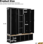 Modern 63'' Wide Hall Tree with 6 Hidden Hanging Hooks, Brown Wood Grain Minimalist Shoe Cabinet with Open Compartments, Entryway Coat Rack for Living Room Hallway (Black-4.23)
