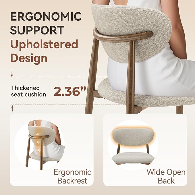 Dining Chairs Set of 6, Curved Back Kitchen Room Chairs with Metal Legs and Anti Slip Pads, Upholstered Dining Chair for Home and Restaurant, Beige
