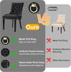 Modern Leisure Linen Dining Chairs Set of 2, Upholstered Dining Chair with Solid Wood Legs, Mid-Century Dining Room Chairs with Pull Ring and Tufted Backrest, Black