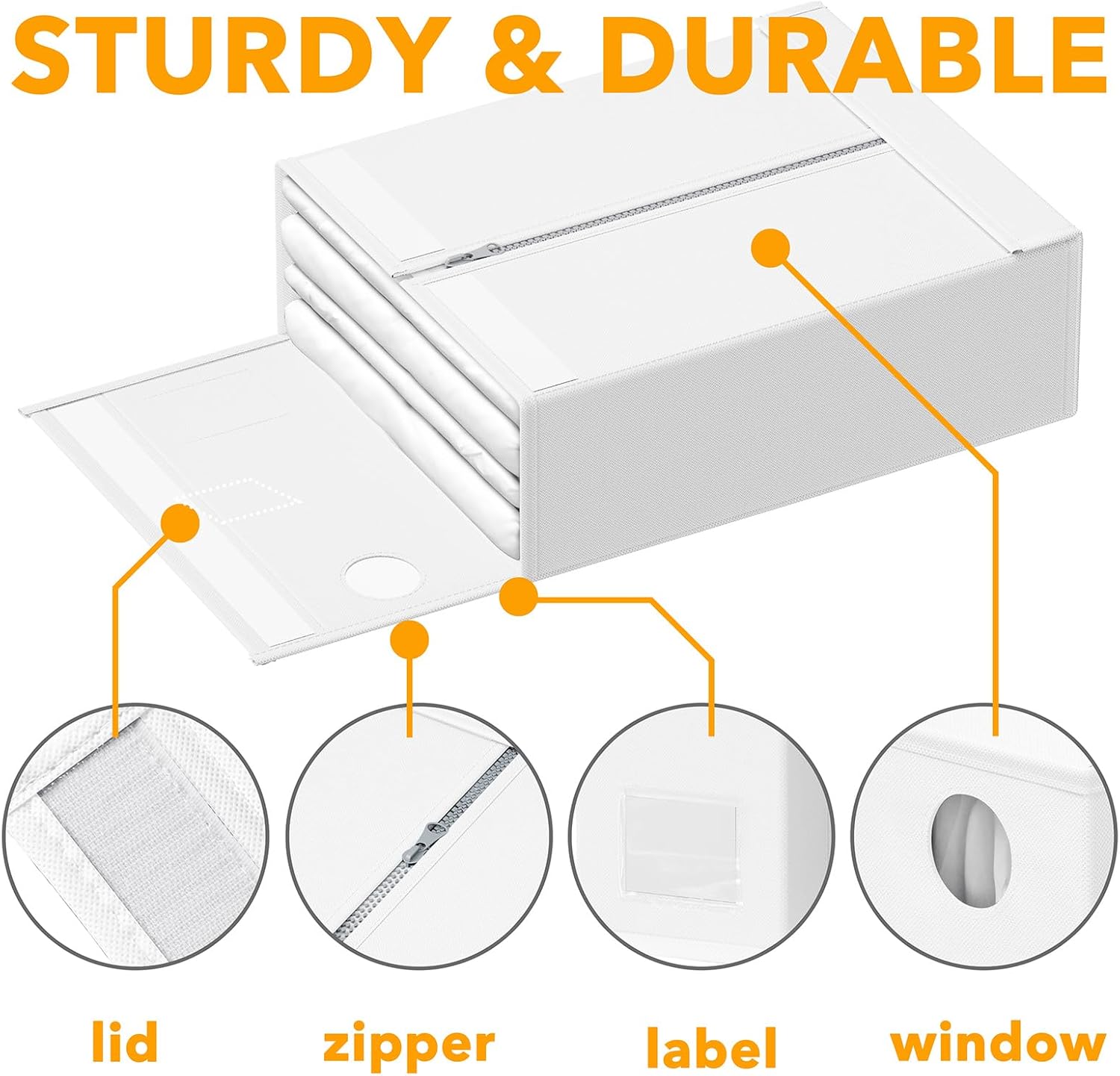 SpaceAid 3 Pack Bed Sheet Organizers and Storage, Foldable Sheet Organizer for Linen Closet, Sheets Set Folder Keeper with Window XL (Queen & King Size) Bedding Container (White, 3 Pack)