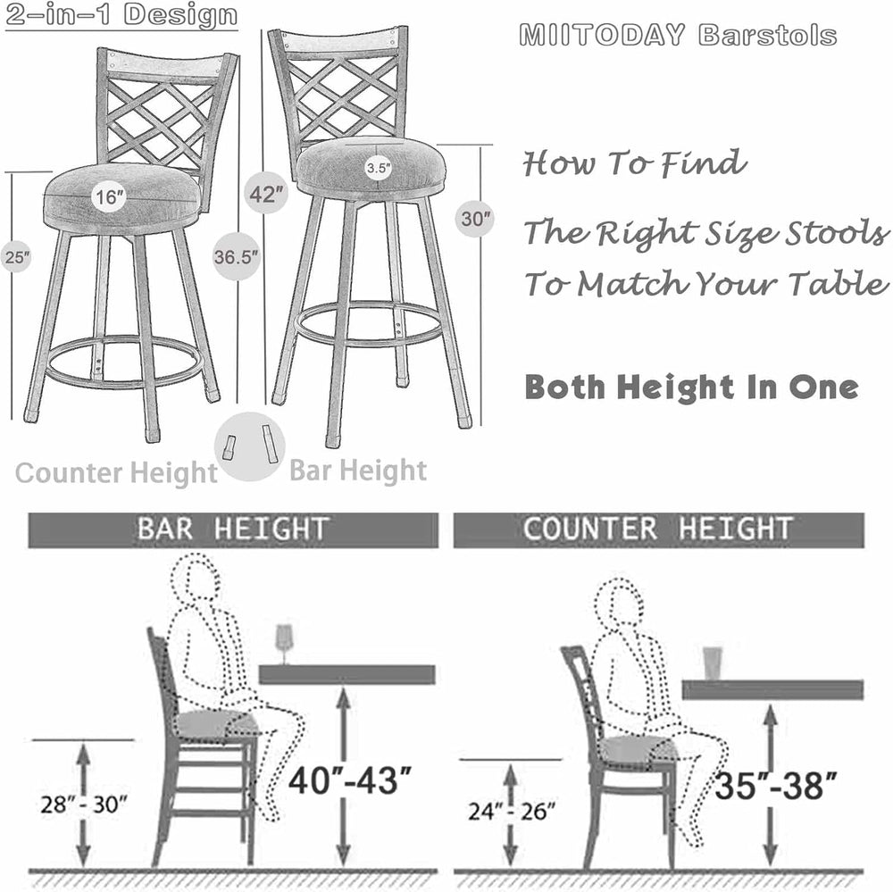 Farmhouse Bar Stools with Backs Set of 4, 2-in-1 Adjustable 25"/30"...