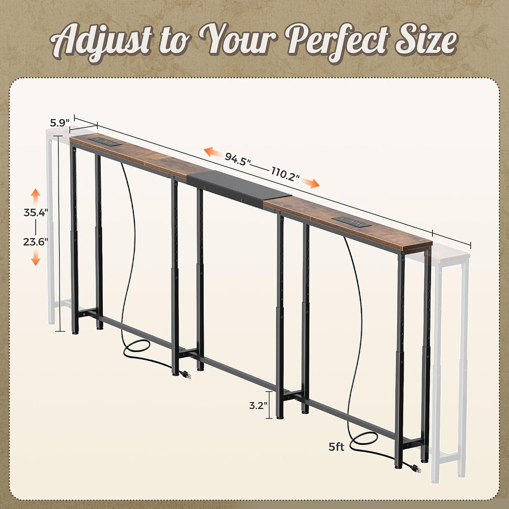 Huuger Narrow Console Table with Power Outlets & USB-C, Rustic Brown | 23...