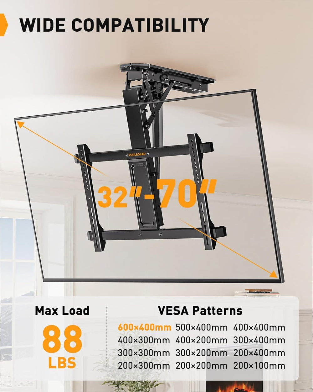 Perlegear Electric Ceiling TV Mount with Remote for 32-70 inch Flat and Curve...