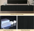ZYBT Floating TV Stand, Modern Wall Mount Entertainment Center TV Shelf, 70.7" Media Console Under TV Storage Cabinet with Fluted Doors, TV Consoles for Living Room, Floating Cabinet for Wall (Black)