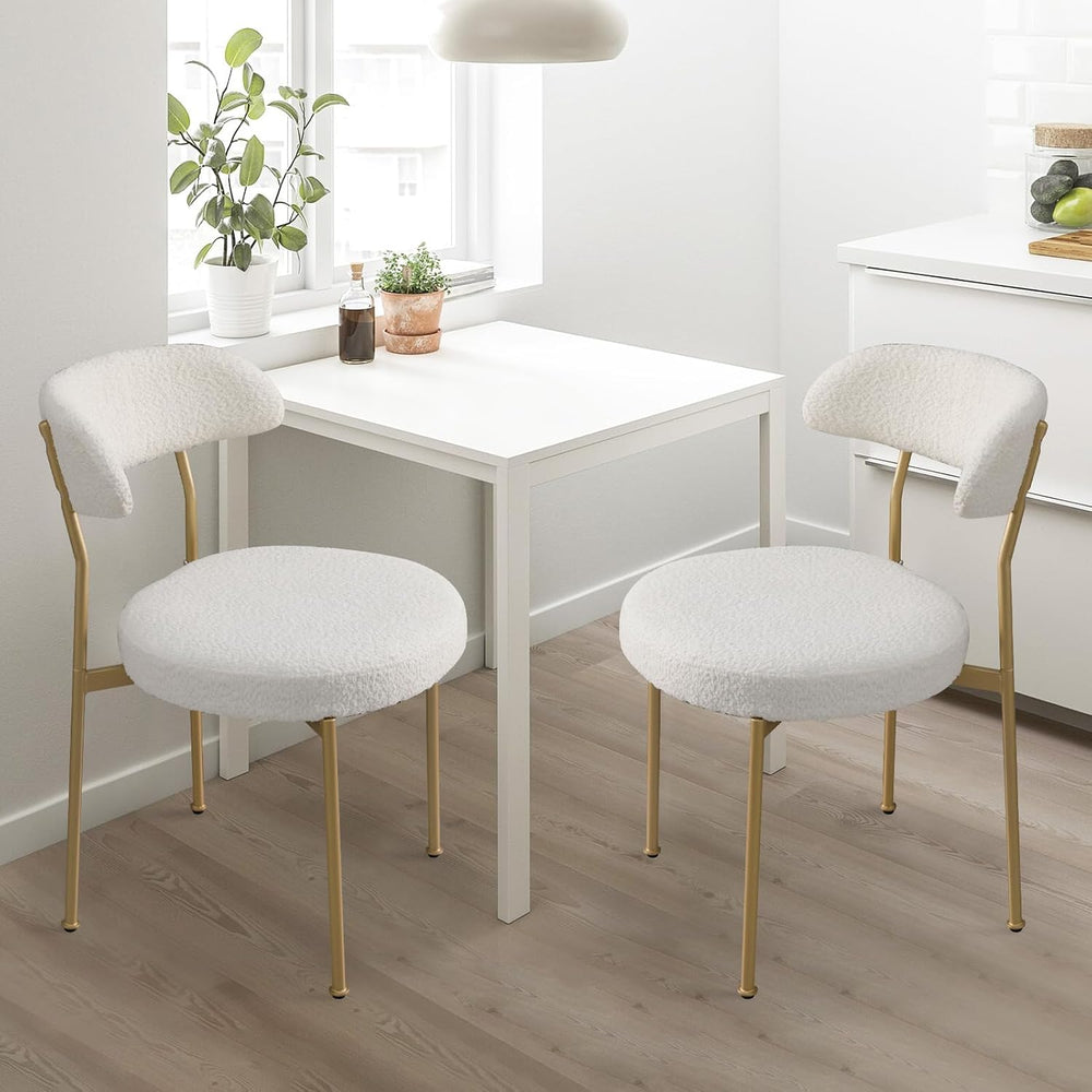 Dining Table and Dining Chair Set 31.5" White Round Table&2 Boucle U...