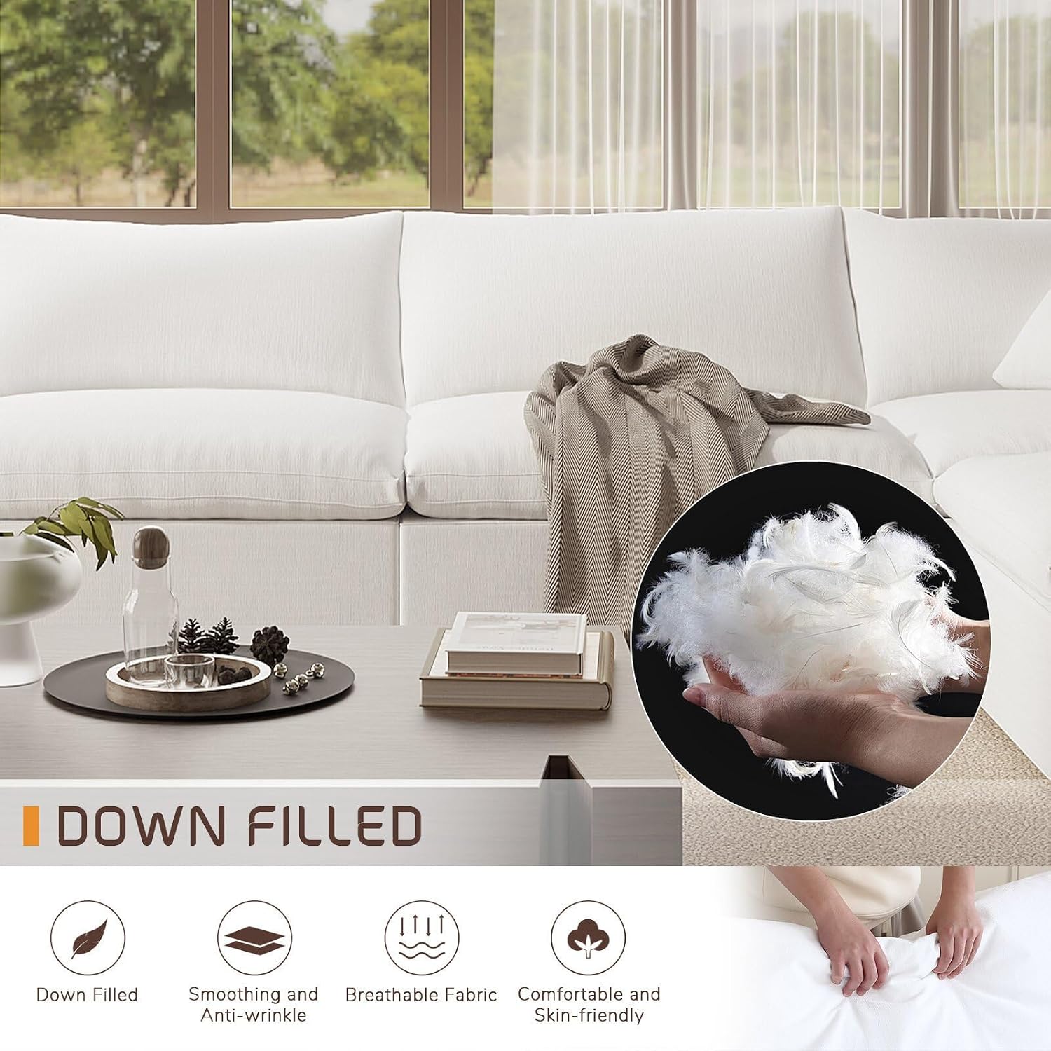 Cloud Modular Sectional Sofa,253.8" Down Filled Sofa 7 Seat with Chaise,Minimalist Sofa Cover Washable and Replaceable Couches for Living Room,Sectional Sofa Deep Seat