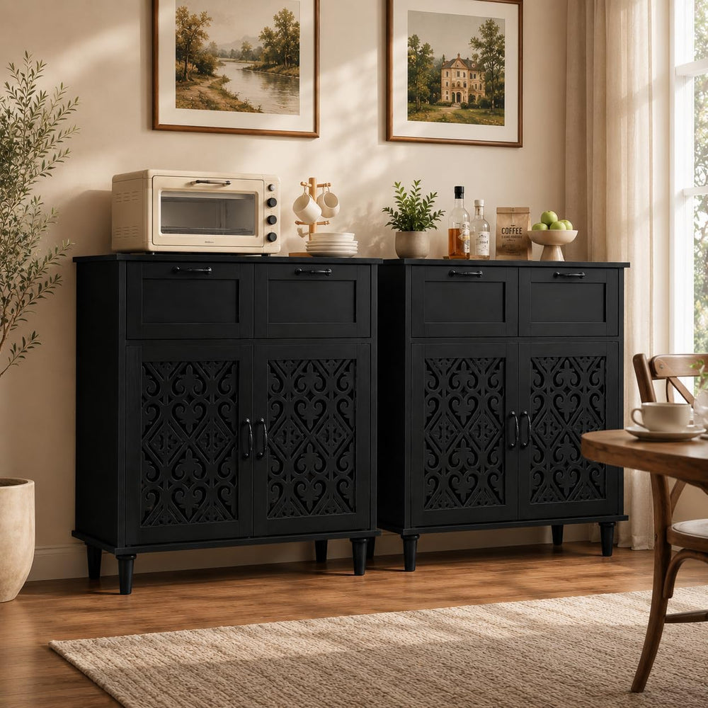 Sideboard Cabinet with 2 Doors & 2 Drawers - Adjustable Storage Console T...