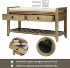 39″ Storage Bench with Cushioned Seat and Drawers,Multipurpose Wooden Entryway Ottoman,Hidden Compartment Organizing Shoe Rack,for Bedroom Hallway Porch,Gray