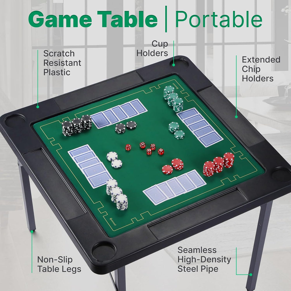Queensell 35" Folding Game Table with Cup Holders, Domino and Mahjong Ta...