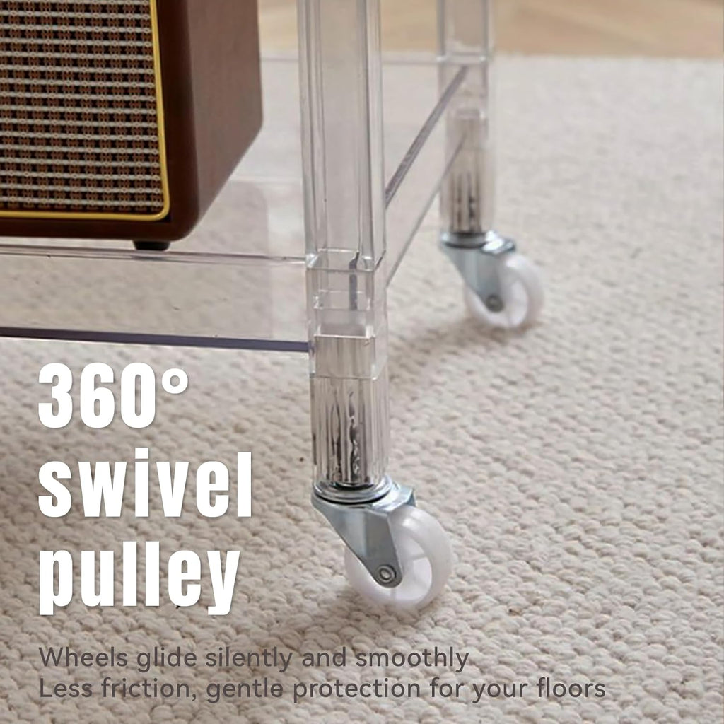 Acrylic Utility Rolling Cart, 3-Tier Clear Acrylic Storage Cart with Pulling Handle & 4 Wheels for Kitchen Living Room Dining Bathroom Laundry, Multifunction Serving Trolley for Small Spaces (Blue)