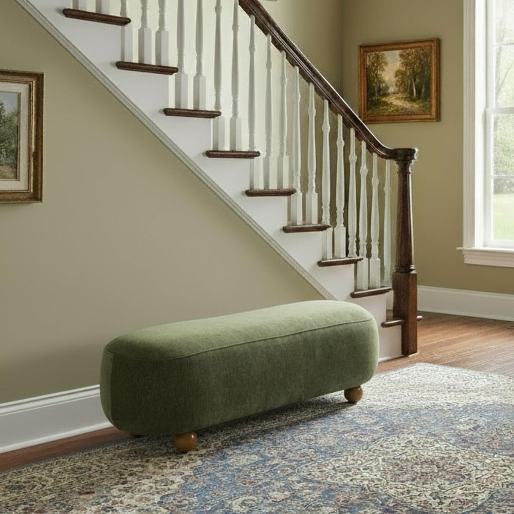 Hyfirm 54" Green Chenille Upholstered Bench – End of Bed Ottoman with Ro...