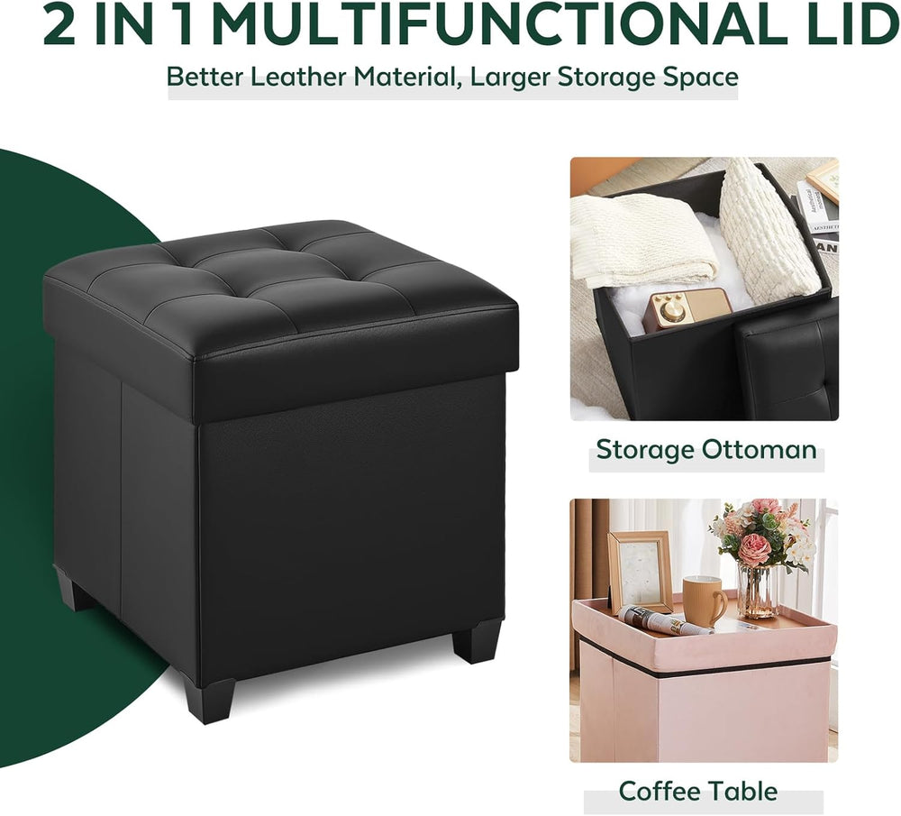 17.7" Ottoman with Storage, Square Storage Ottoman for Dorm, Faux Leathe...