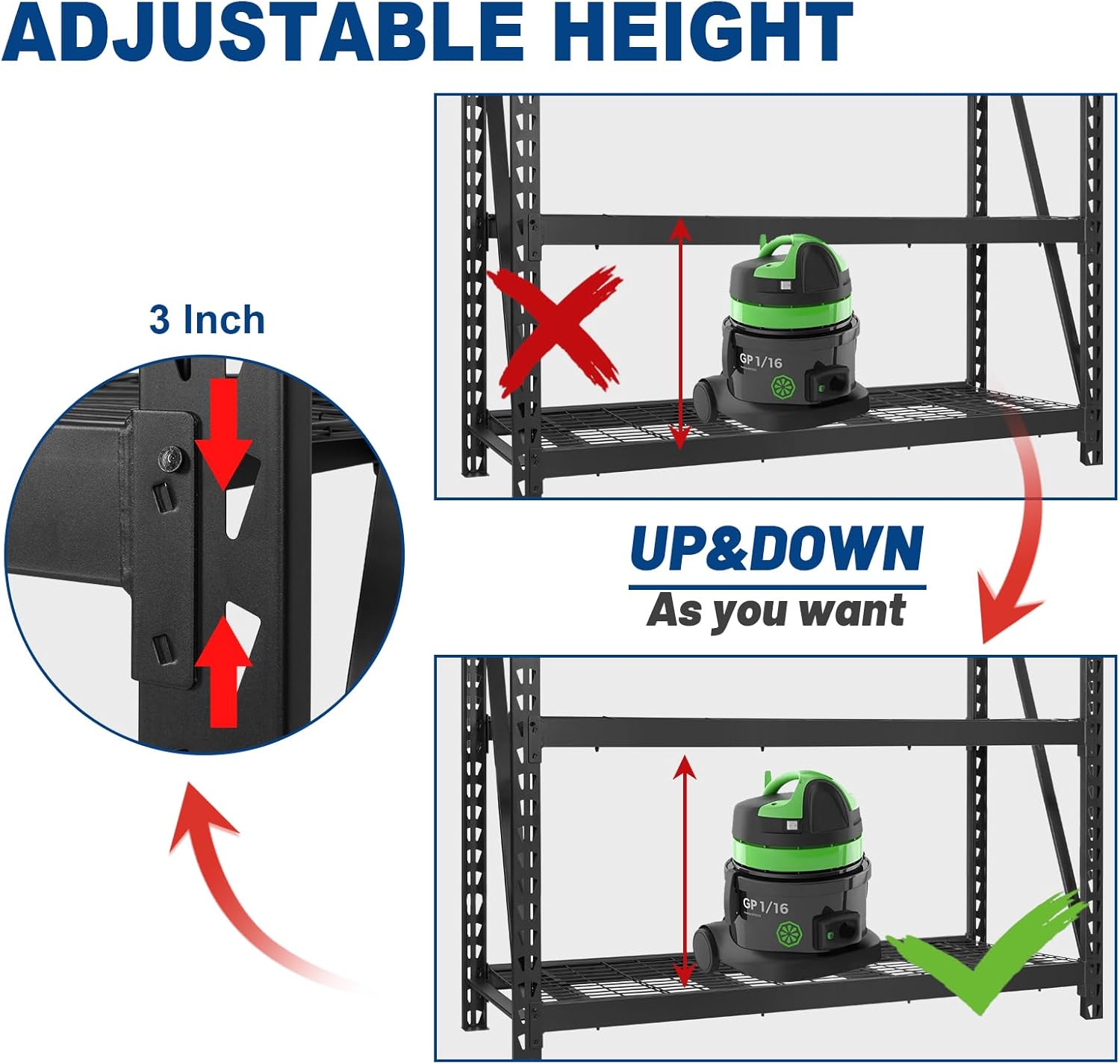 BILT HARD 72" W x 24" D Heavy Duty Garage Shelving, 72" H Storage Shelves, 5-Tier Industrial Metal Shelving Units with Adjustable Shelf, Steel Wire Utility Storage Shelves, 8000 LBS