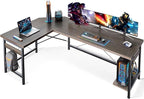 Coleshome 66" L Shaped Gaming Desk, Corner Computer Desk, Sturdy Home Office Computer Table, Writing Desk, Larger Gaming Desk Workstation, Grey Oak