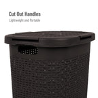 Mind Reader Slim Laundry Hamper with Lid, 60L Clothes Basket, Premium Wicker Design, Plastic, Brown