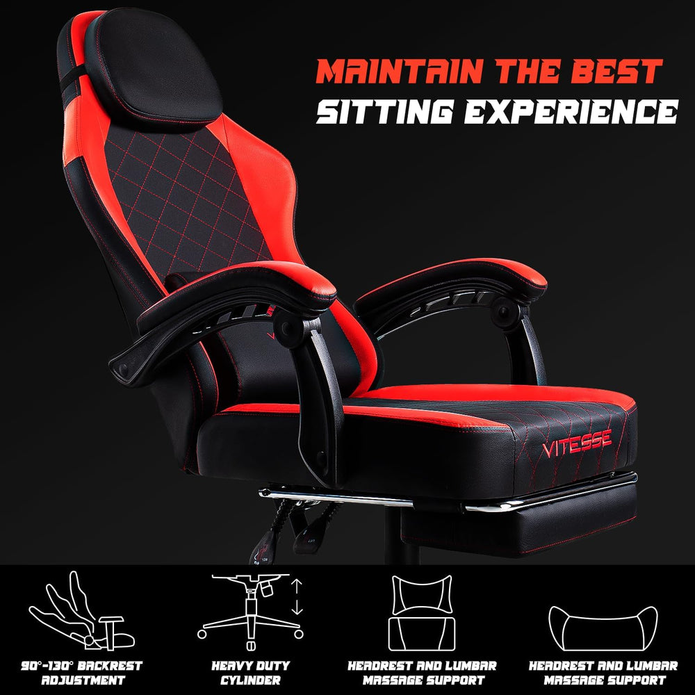 VITESSE 400 lbs Red Ergonomic Video Gaming Chair for Adults | PC Computer Cha...