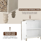 COSIEST Set of 2 32" Buffet Sideboard Cabinets with Vintage Firework Carved Pinewood Doors, Push-to-Open, Storage Accent Cabinet for Living Room, Kitchen, Hallway, Gray