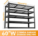 5-Tier 60”W x 24”D x 72”H Garage Shelving Storage Shelves 3000LBS Heavy Duty Metal Shelf Adjustable Rack Units Suitable for Garage Basement Warehouse Utility Shelves (Black)