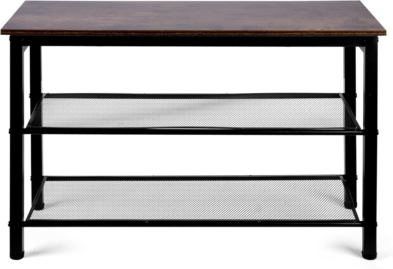 3-Tier Shoe Rack Bench, Hardwood & Alloy Steal Entryway Storage Organizer for Front Door Entrance, Bedroom, Living Room, 300lb Capacity (3-Tier Shoe Bench (Metal Mesh))