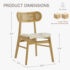 Wooden Dining Chairs Set of 4, Upholstered Modern Dining Room Chairs, Mid Century Oak Wood Kitchen Chairs with Rattan Backrest for Farmhouse, Kitchen, Restaurant (Cream Fabric & Original Color)