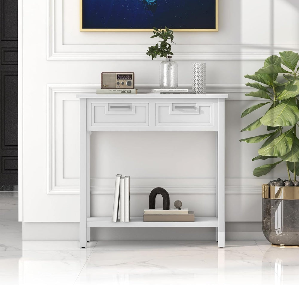 GOFLAME Small Console Table with 2 Drawers, 31” Entry Table with Storage Shel...