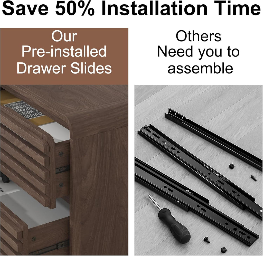 8 Drawer Dresser and Nightstand Sets for Bedroom, 3 Piece Bedroom Set, Wood 8 Drawer Dresser and Nightstand Set of 2, Fluted Chest of Drawers Wide Storage Organizer Cabinet Set, Dark Walnut