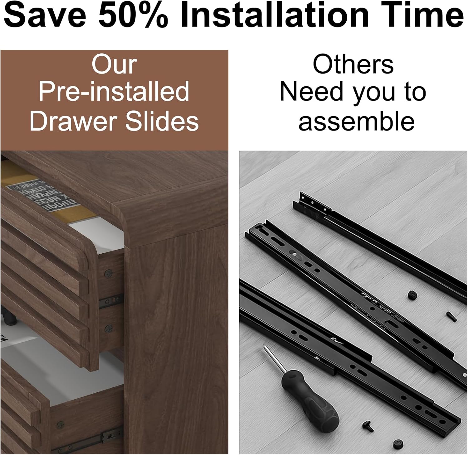 8 Drawer Dresser and Nightstand Sets for Bedroom, 3 Piece Bedroom Set, Wood 8 Drawer Dresser and Nightstand Set of 2, Fluted Chest of Drawers Wide Storage Organizer Cabinet Set, Dark Walnut