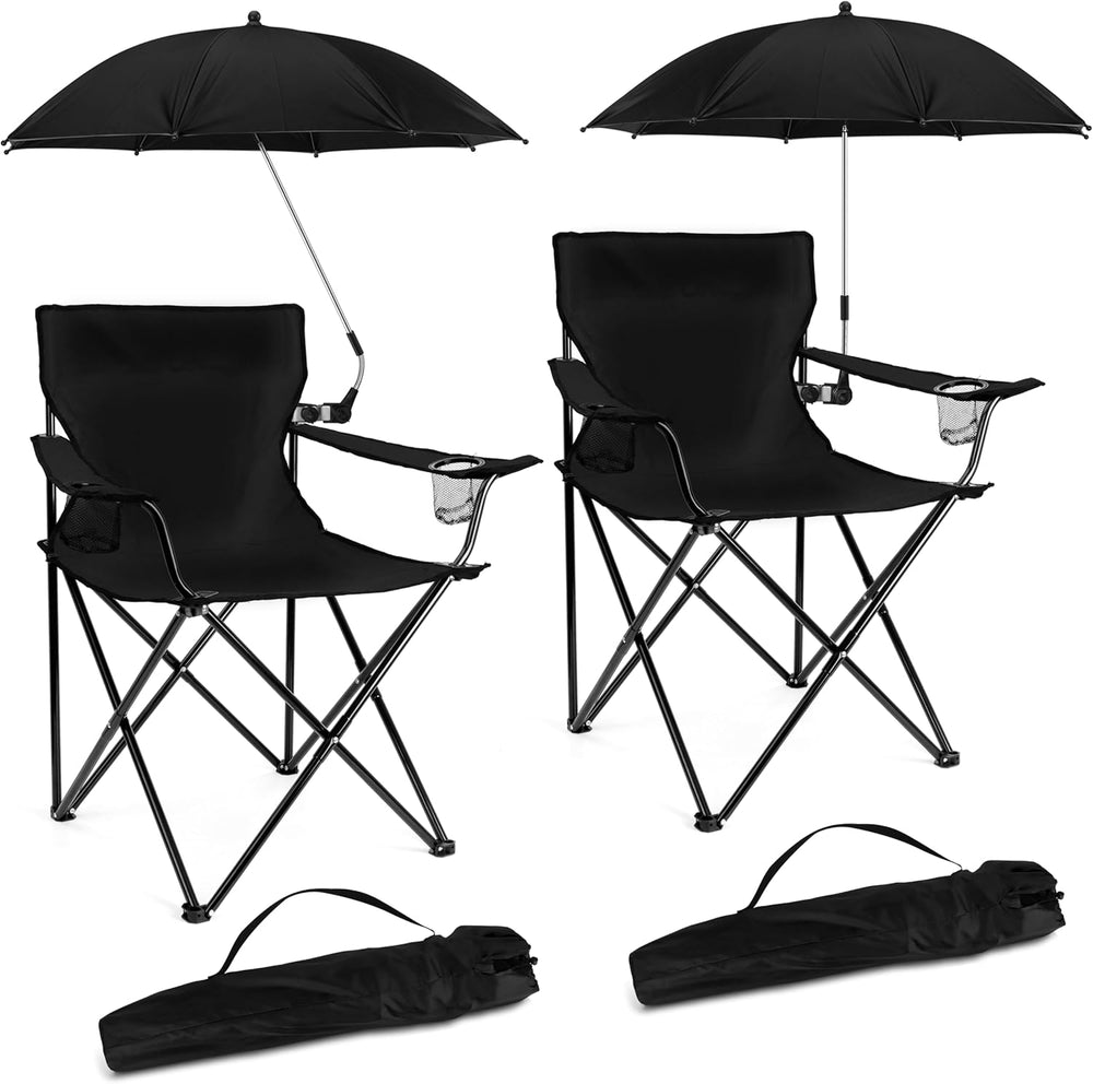 2PCS Camping Chairs with Detachable Umbrella, HaSteeL Folding Beach Chair for...