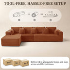 138" Oversized Boneless Couch for Living Room, Modular Sectional Couches L Shaped Cloud Couch with Deep Seat No Assembly Required, (Deep Orange, 3 Seater + Left Facing Chaise)