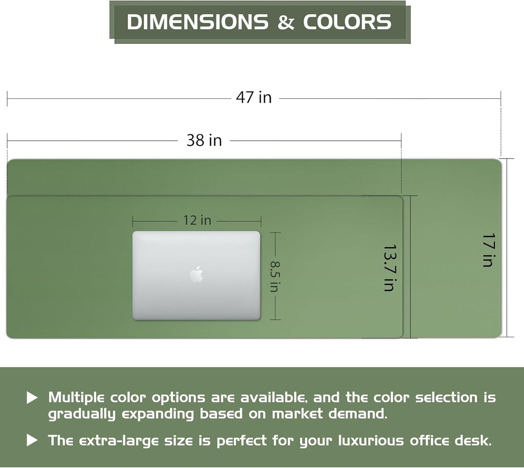 Aothia Leather Desk Pad Protector, Office Desk Mat, Large Mouse Pad, Laptop Desk Pad, Non-Slip PU Leather Desk Blotter, Waterproof Desk Writing Pad for Office and Home (Olive Green, 47" x 17")