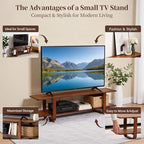 Tiita TV Stand with Storage for TVs up to 65'', Bamboo TV Console Entertainment Center with 2 Open Shelf, Mid Century Modern Media Console for Living Room, Bedroom, Walnut
