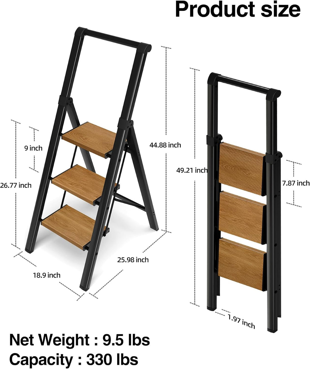 3 Step Ladder,Folding Step Stool with Aluminum Wide Pedal& Convenient Han...