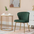 Velvet Dining Chairs Set of 2, Modern Upholstered Vanity Chairs with Golden Metal Legs for Dining Room Kitchen Vanity Patio (Green)