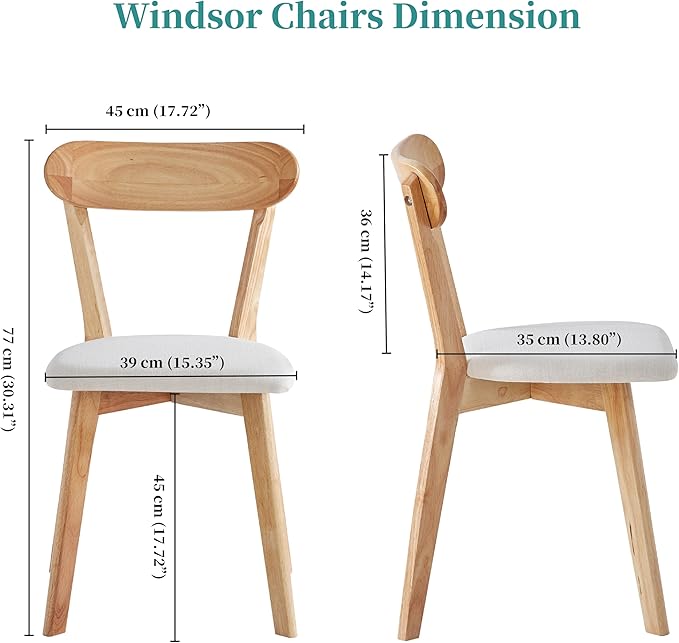 Solid Wood Dining Chairs Set of 2, Natural Wood Louis Upholstered Chairs with...