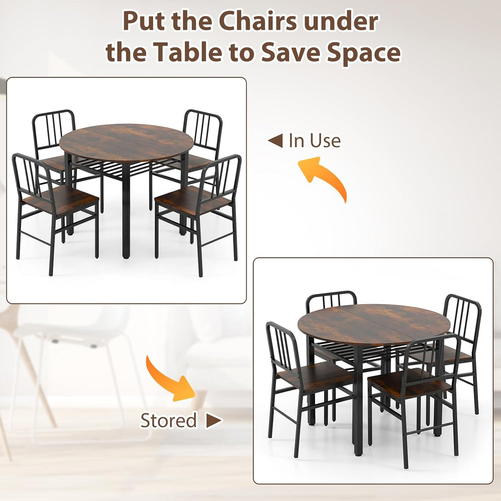GOFLAME 5-Piece Round Dining Table Set for 4, Space-Saving Kitchen Table and ...