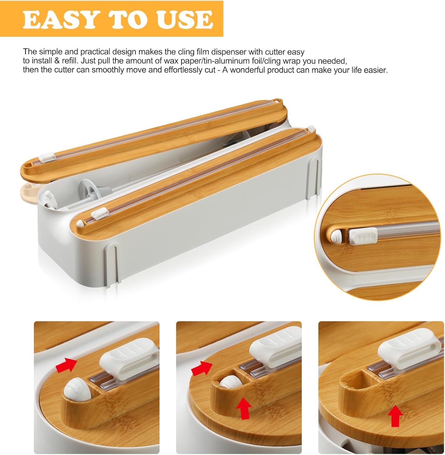 Magnetic Plastic Wrap Dispenser with Cutter - Quasziwa Refillable Tin Foil and Plastic Wrap Organizer for Kitchen, Aluminum Foil Dispenser with Paper Towel Holder Wall Mount - Fits 12" Roll, White