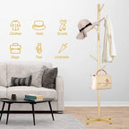 Snaikor Metal Coat Rack, Modern Coat Rack Freestanding, Sturdy Coat Tree Stand with Cross Base, Golden Coat Racks Hall Tree for Clothes Jacket Hat Bag Entryway